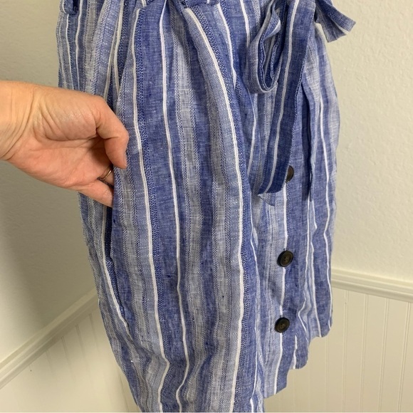 H&M Linen Striped Skirt Size 14 Paper Bag Waist Pockets Chambray - Picture 5 of 12